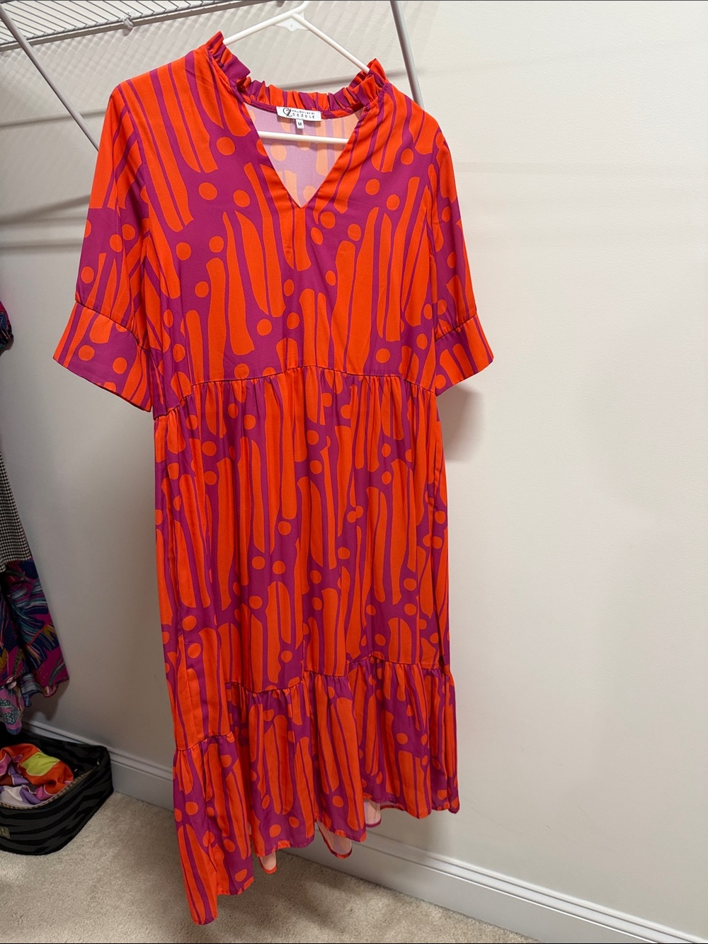 Zele Orange and Purple Abstract Midi Dress
